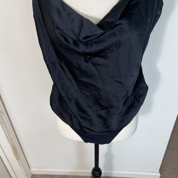 Abercrombie & Fitch Blouse Womens Black Satin Bodysuit Drape Cowl Neck XL - Picture 3 of 7